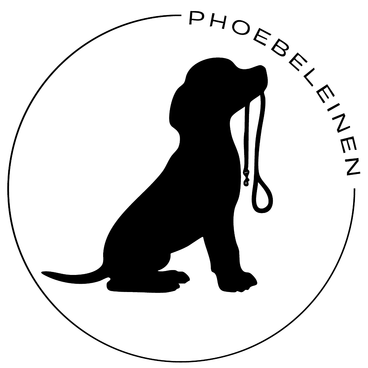 Logo Phoebeleinen Minimalistisches Logo von Phoebeleinen: Labrador hält eine Leine im Maul – Symbol für handgemachtes Hundezubehör